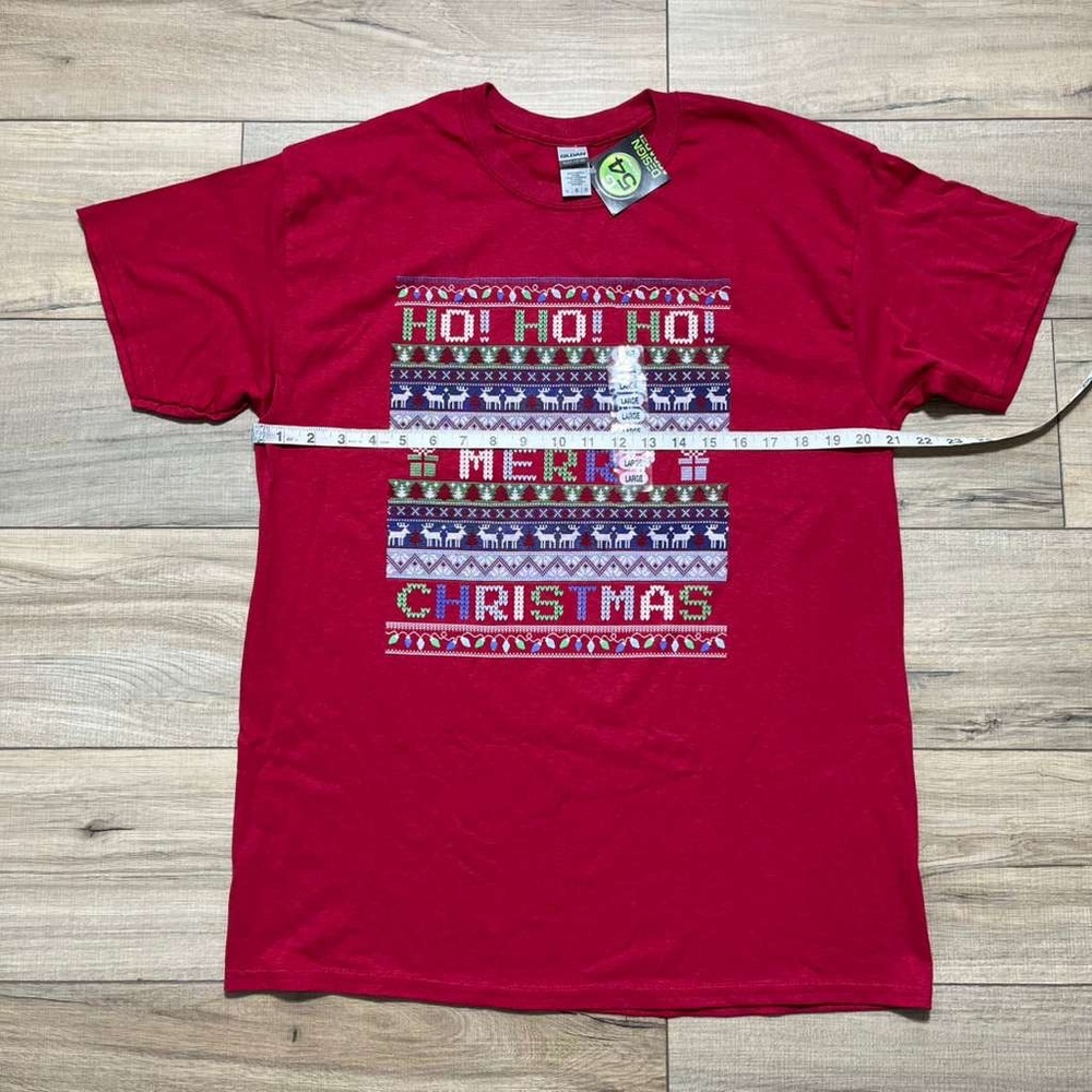 Gildan Mens Ugly Christmas Sweater Graphic Short Sleeve Shirt‎ Size Large Red - Picture 2 of 8